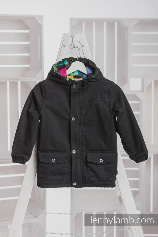 Parka Jacke für Kinder - Größe 116 - Schwarz und Diamond Plaid #babywearing