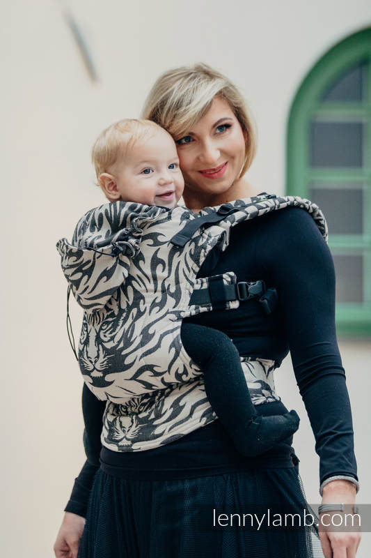 Mochila ergonómica, talla Toddler, jacquard 100% algodón - TIGER NEGRO & BEIGE - Segunda generación #babywearing