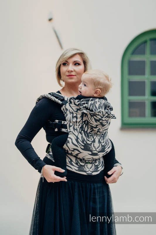 Mochila ergonómica, talla Toddler, jacquard 100% algodón - TIGER NEGRO & BEIGE - Segunda generación #babywearing