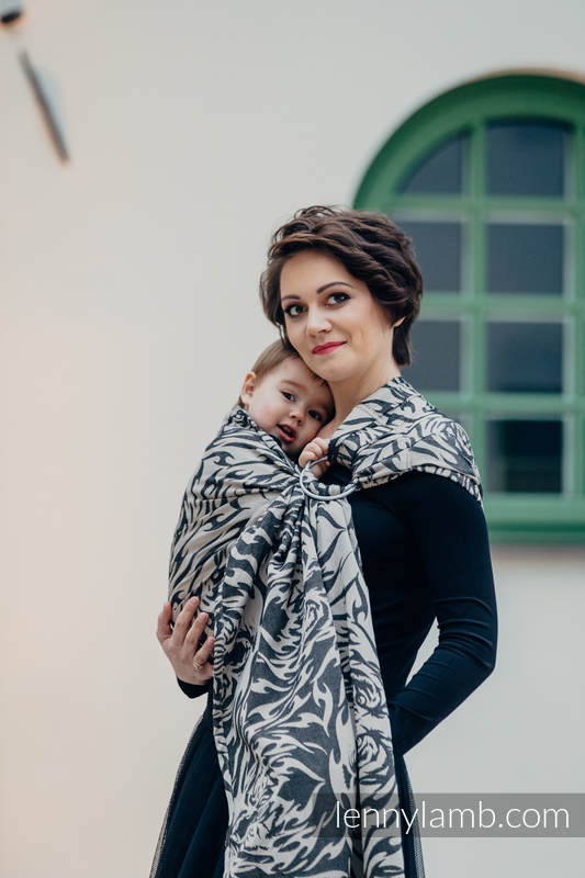 Żakardowa chusta kółkowa do noszenia dzieci, bawełna - TYGRYS CZARNY Z BEŻEM 2.0 - long 2.1m #babywearing