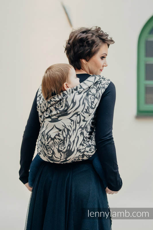 Żakardowa chusta do noszenia dzieci, bawełna - TYGRYS CZARNY Z BEŻEM 2.0 - rozmiar L #babywearing