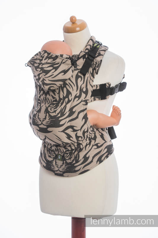 Porte-bébé ergonomique, taille bébé, jacquard 100% coton, TIGER NOIR & BEIGE 2.0 - Deuxième génération #babywearing