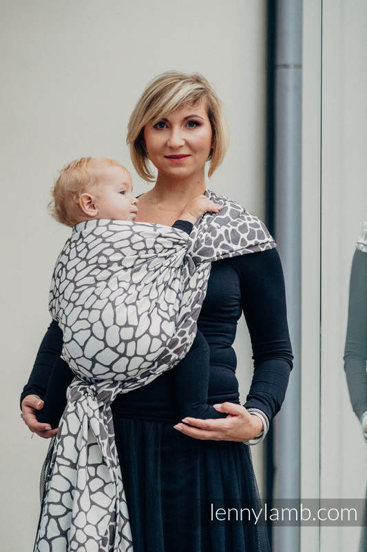 Żakardowa chusta do noszenia dzieci, bawełna - ŻYRAFA CIEMNY BRĄZ Z KREMEM - rozmiar XS #babywearing