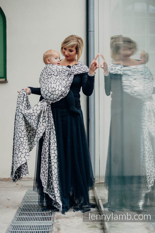 Fular, tejido jacquard (100% algodón) - GIRAFFE MARRÓN OSCURO & CREMA - talla L #babywearing