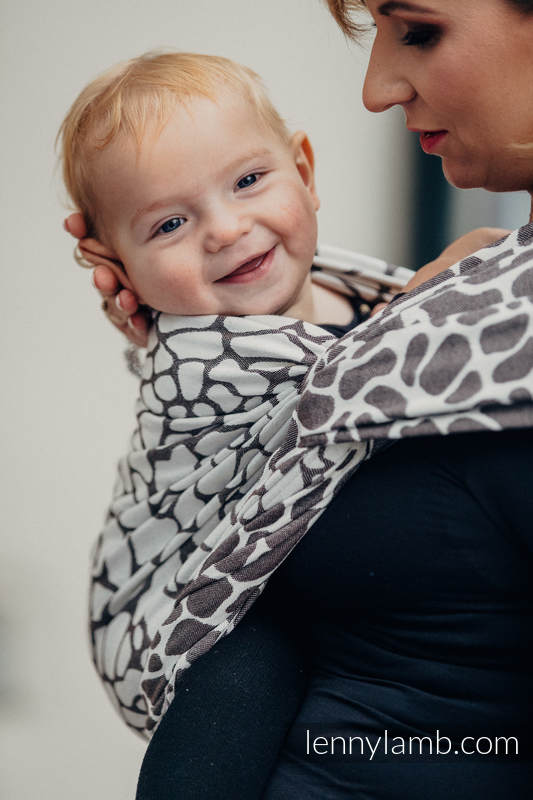 Żakardowa chusta do noszenia dzieci, bawełna - ŻYRAFA CIEMNY BRĄZ Z KREMEM - rozmiar L (drugi gatunek) #babywearing