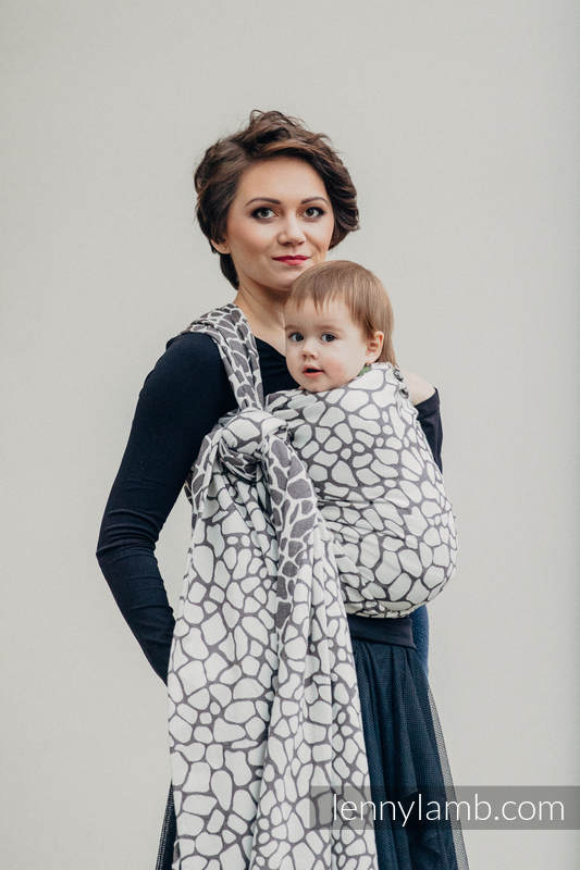 Żakardowa chusta do noszenia dzieci, bawełna - ŻYRAFA CIEMNY BRĄZ Z KREMEM - rozmiar XS (drugi gatunek) #babywearing
