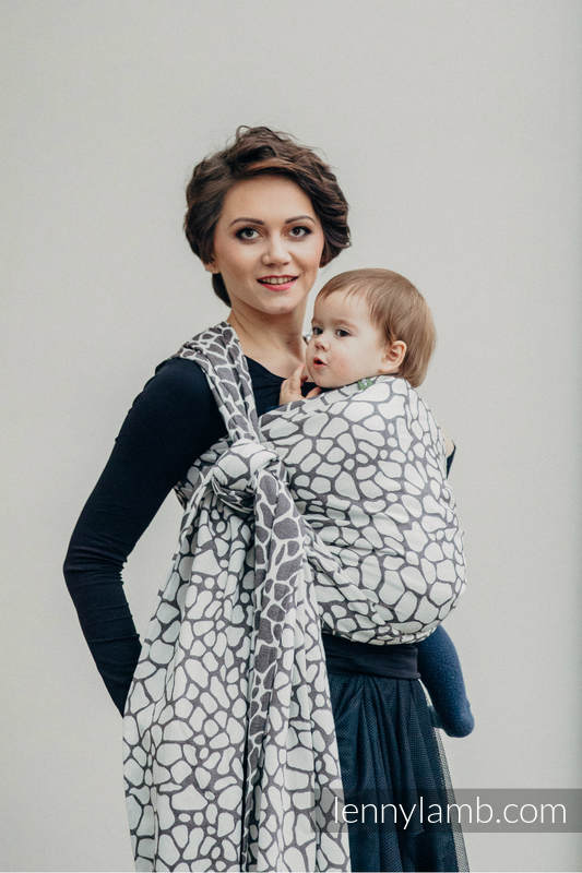Żakardowa chusta do noszenia dzieci, bawełna - ŻYRAFA CIEMNY BRĄZ Z KREMEM - rozmiar S #babywearing