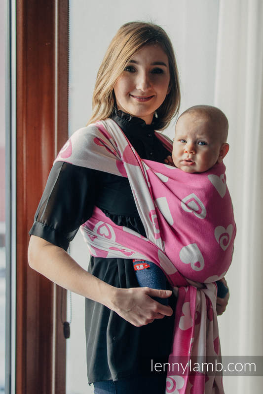 Żakardowa chusta do noszenia dzieci, bawełna - SERDUSZKA RÓŻ z KREMEM - rozmiar L (drugi gatunek) #babywearing