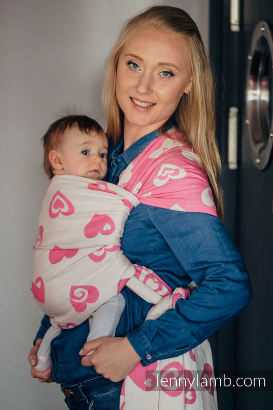 Żakardowa chusta do noszenia dzieci, bawełna - SERDUSZKA RÓŻ z KREMEM 2.0 - rozmiar L #babywearing