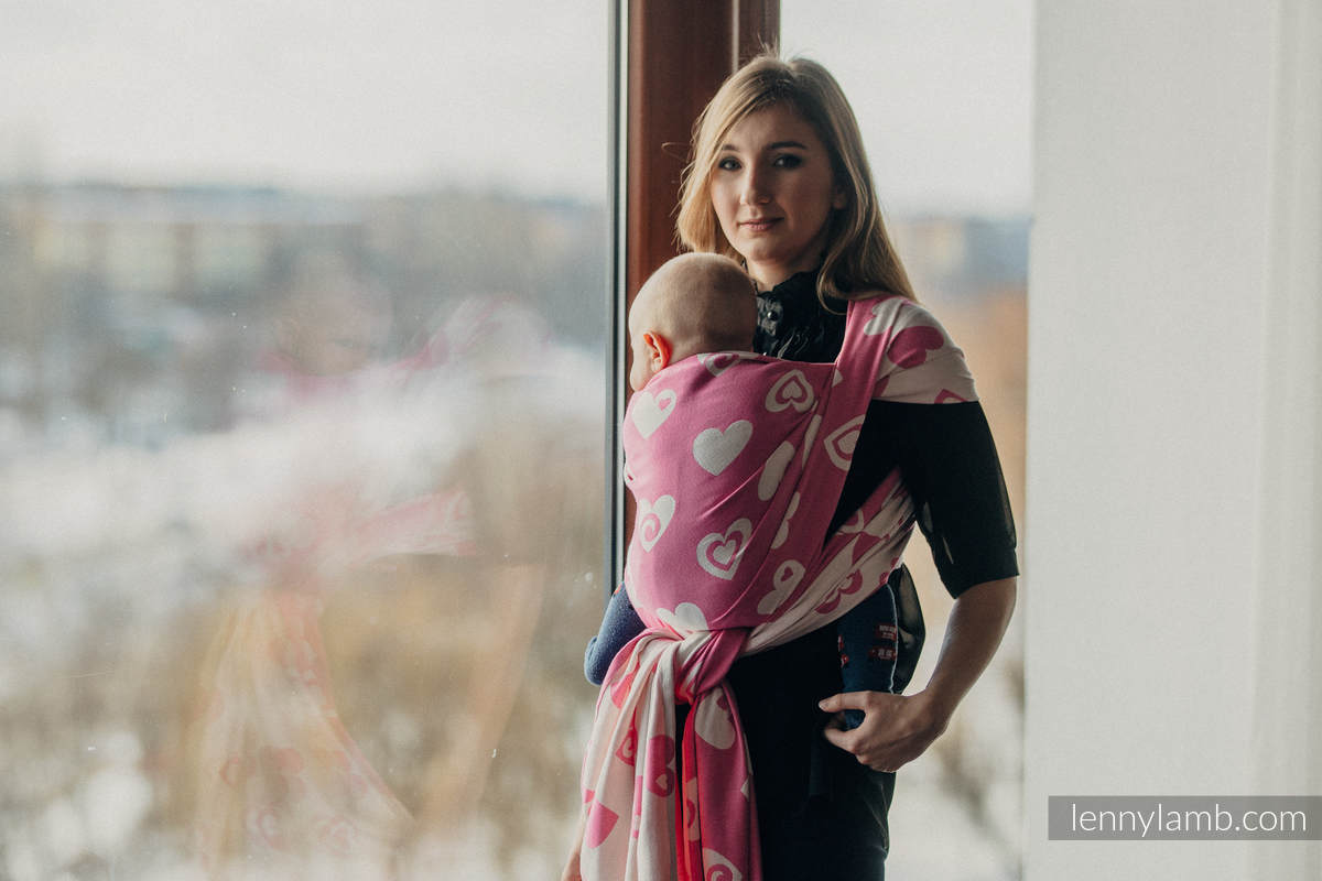 Żakardowa chusta do noszenia dzieci, bawełna - SERDUSZKA RÓŻ z KREMEM 2.0 - rozmiar M #babywearing