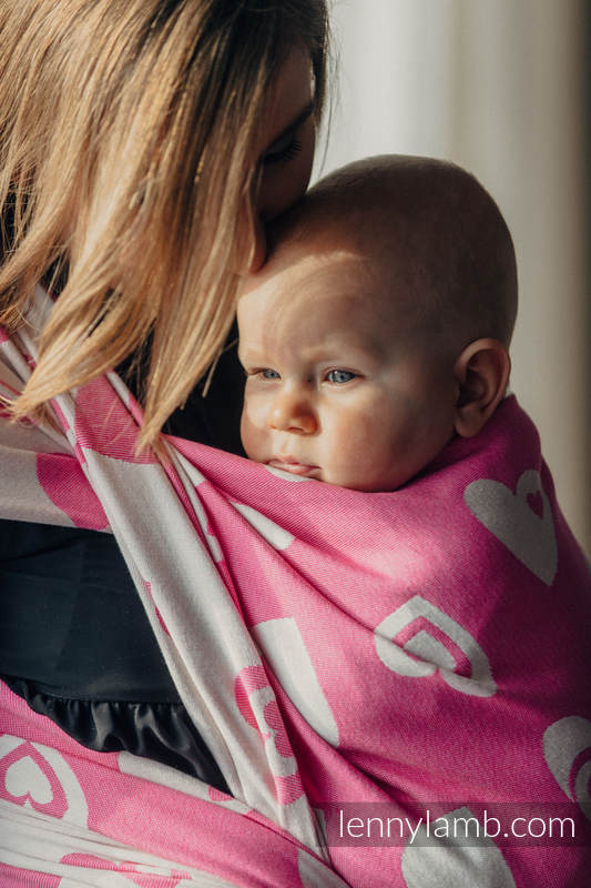 Żakardowa chusta do noszenia dzieci, bawełna - SERDUSZKA RÓŻ z KREMEM 2.0 - rozmiar XL #babywearing