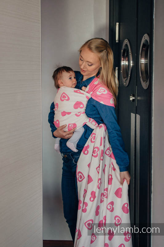Żakardowa chusta do noszenia dzieci, bawełna - SERDUSZKA RÓŻ z KREMEM 2.0 - rozmiar XL #babywearing