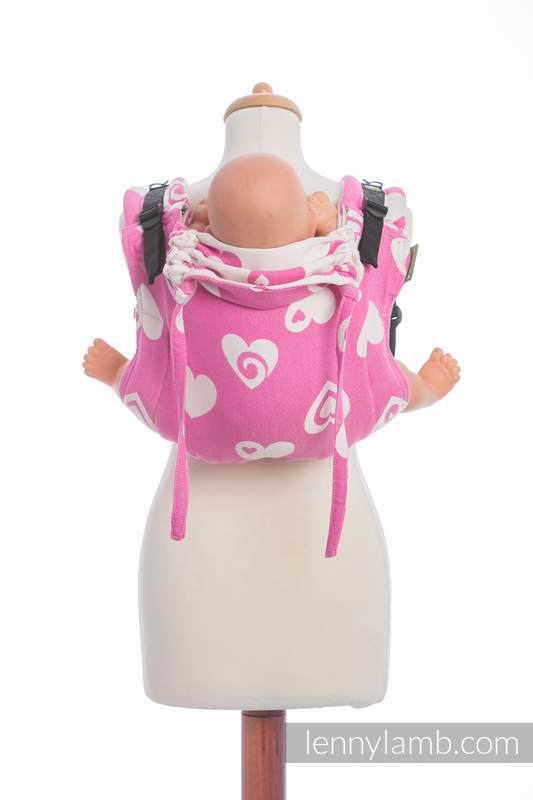 Nosidło Klamrowe ONBUHIMO z tkaniny żakardowej (100% bawełna), rozmiar Standard - SERDUSZKA RÓŻ z KREMEM 2.0 #babywearing