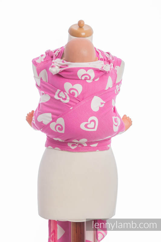 Nosidełko dla dzieci WRAP-TAI MINI, bawełna, splot żakardowy, z kapturkiem, SERDUSZKA RÓŻ z KREMEM 2.0 #babywearing