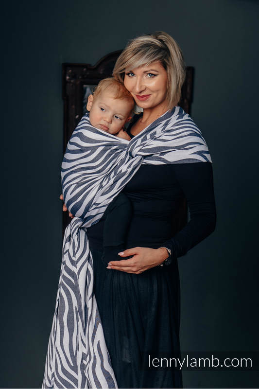Żakardowa chusta do noszenia dzieci, bawełna - ZEBRA GRAFIT Z BIELĄ - rozmiar XS (drugi gatunek) #babywearing
