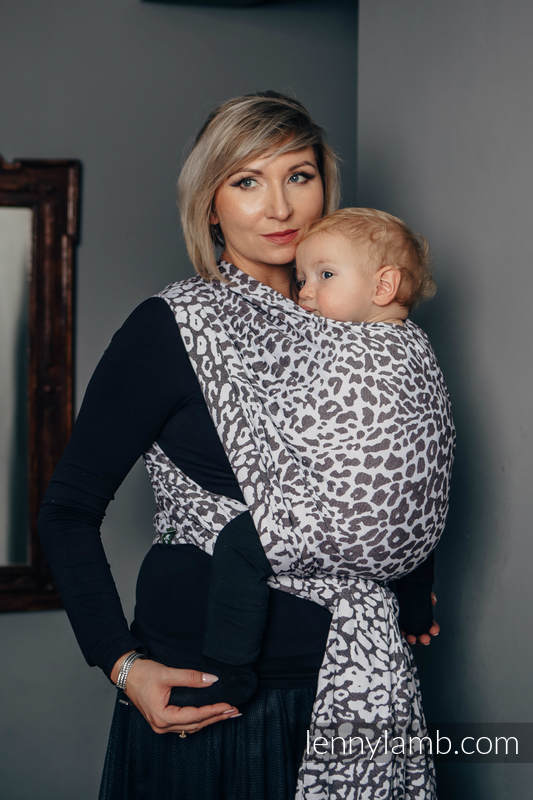 Żakardowa chusta do noszenia dzieci, bawełna - GEPARD CIEMNY BRĄZ Z BIAŁYM - rozmiar XL #babywearing