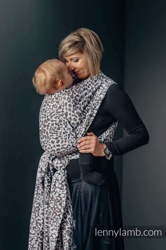 Żakardowa chusta do noszenia dzieci, bawełna - GEPARD CIEMNY BRĄZ Z BIAŁYM - rozmiar XS (drugi gatunek) #babywearing