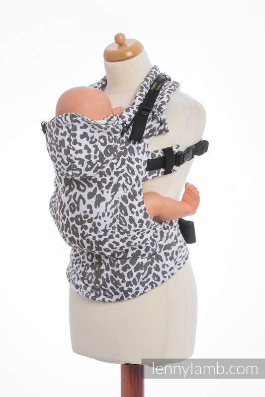 Porte-bébé ergonomique, taille bébé, jacquard 100 % coton, CHEETAH MARRON FONCÉ & BLANC #babywearing