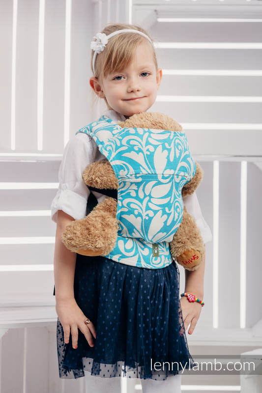 Doll Carrier made of woven fabric, 100% cotton  - TWISTED LEAVES CREAM & TURQUOISE  #babywearing