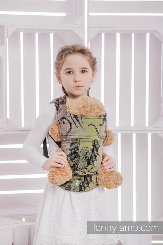 Mochila portamuñecos hecha de tejido, 100% algodón - DRAGON VERDE & MARRÓN #babywearing