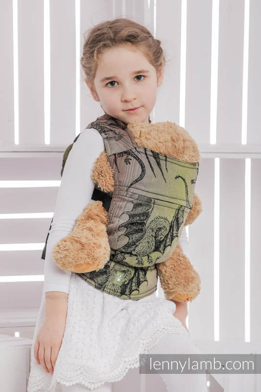 Mochila portamuñecos hecha de tejido, 100% algodón - DRAGON VERDE & MARRÓN #babywearing