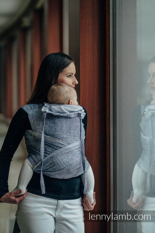 WRAP-TAI portabebé Mini con capucha/ jacquard sarga/100% algodón/ DENIM BLUE (grado B) #babywearing