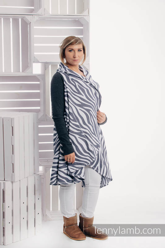 Długi kardigan - Plus Size - Zebra Grafit z Białym #babywearing
