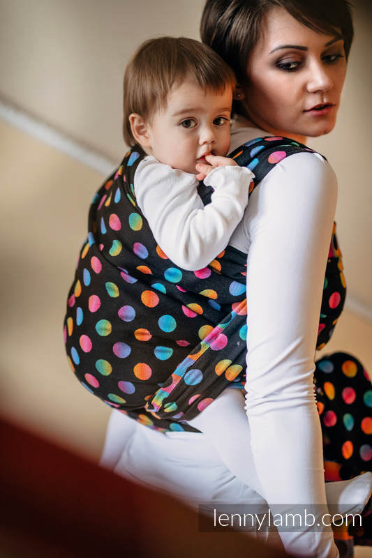 Żakardowa chusta do noszenia dzieci, bawełna - POLKA DOTS TĘCZOWE DARK - rozmiar M #babywearing