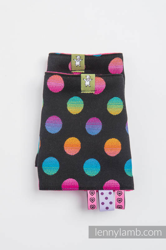 Drool Pads & Reach Straps Set, (60% cotton, 40% polyester) - POLKA DOTS RAINBOW DARK  #babywearing