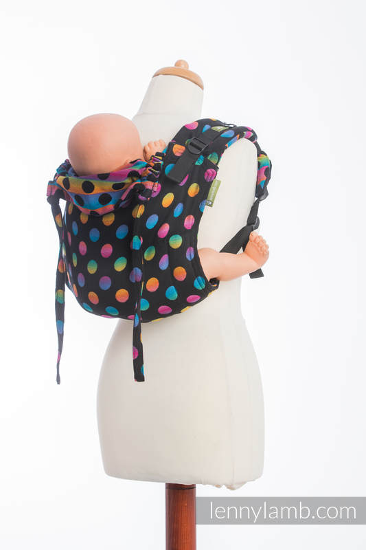 Nosidło Klamrowe ONBUHIMO z tkaniny żakardowej (100% bawełna), rozmiar Standard - POLKA DOTS TĘCZOWE DARK  #babywearing