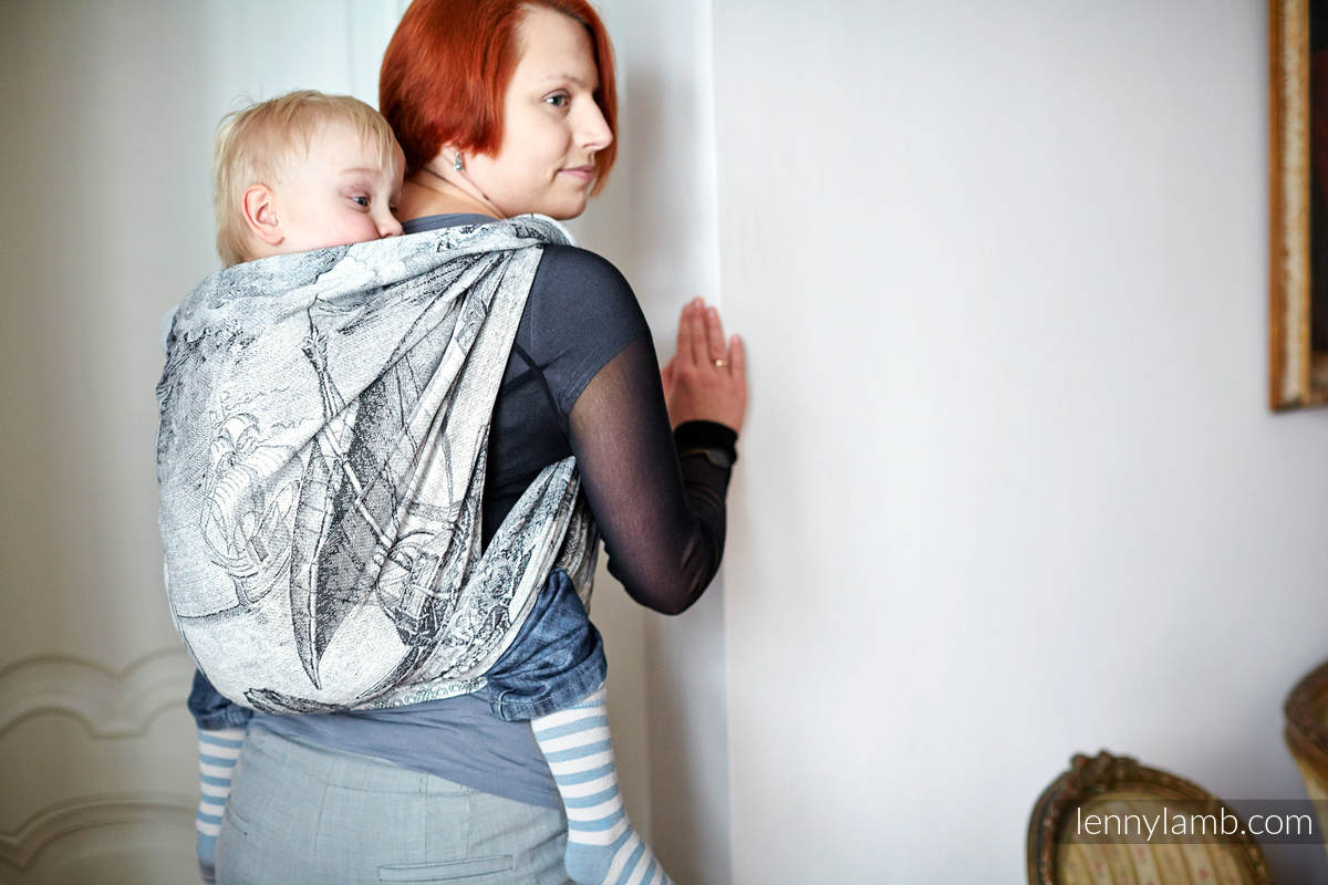 Baby Wrap, Jacquard Weave (60% cotton, 40% bamboo) - Galleons White & Black - size M #babywearing