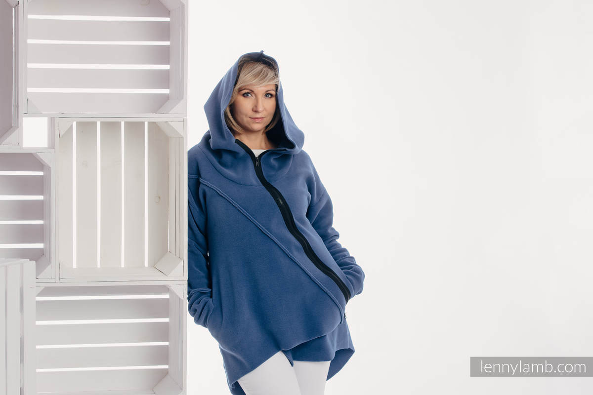 Chaqueta polar asimétrica con capucha para mujer - talla L - Azul #babywearing