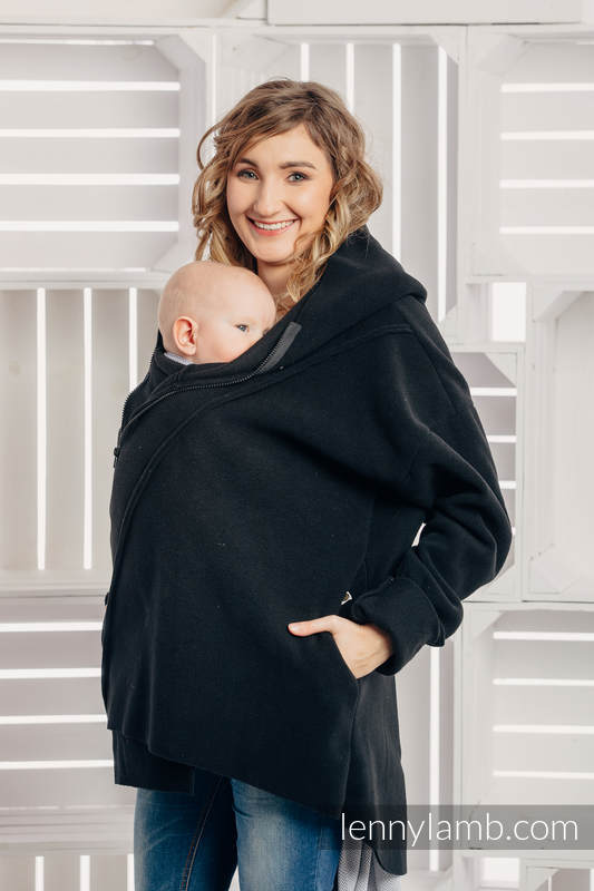 Chaqueta polar asimétrica con capucha para mujer - talla S - Negro (Grado B)  #babywearing