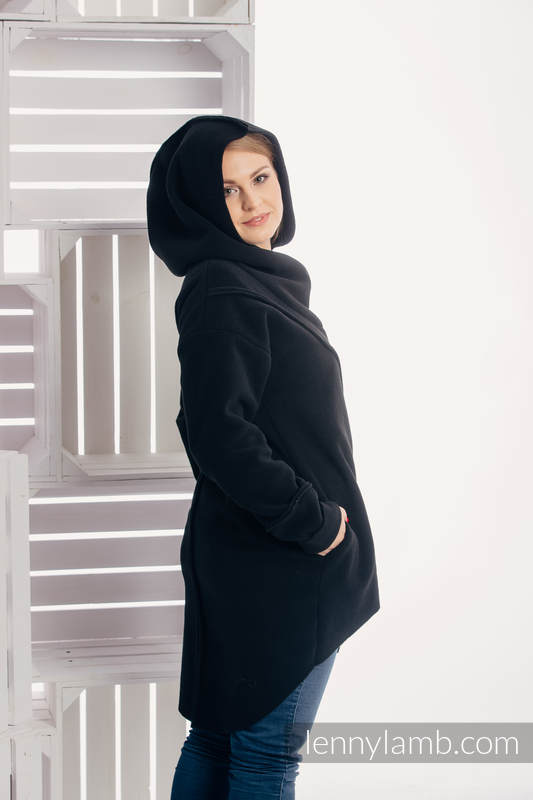 Chaqueta polar asimétrica con capucha para mujer - talla L - Negro #babywearing