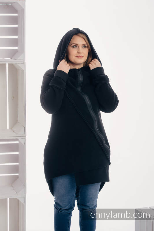Chaqueta polar asimétrica con capucha para mujer - talla L - Negro #babywearing