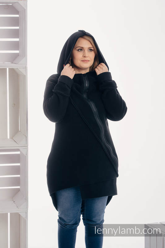 Chaqueta polar asimétrica con capucha para mujer - talla XXL - Negro #babywearing