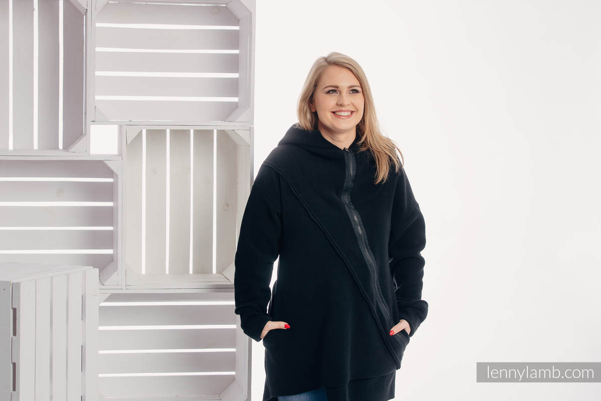 Asymmetrischer Fleece Pullover für Frauen - Größe M - Schwarz #babywearing