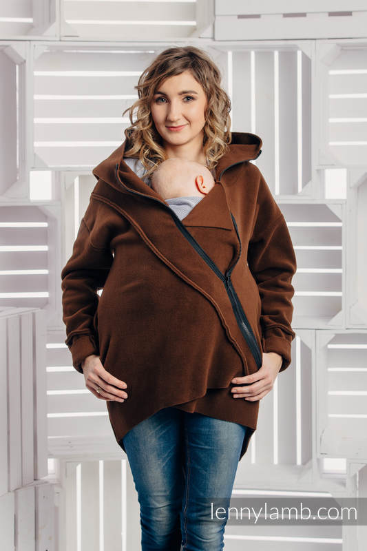 Asymmetrischer Fleece Pullover für Frauen - Größe L - Brown #babywearing