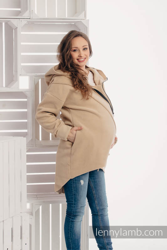 Chaqueta polar asimétrica con capucha para mujer - talla S - Cafe Latte (Grado B) #babywearing