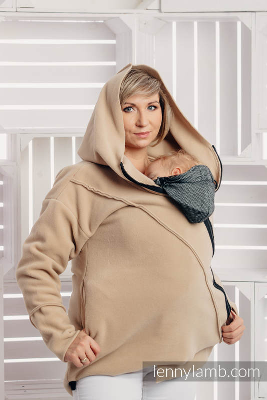 Asymmetrical Fleece Hoodie for Women - size L - Cafe Latte #babywearing