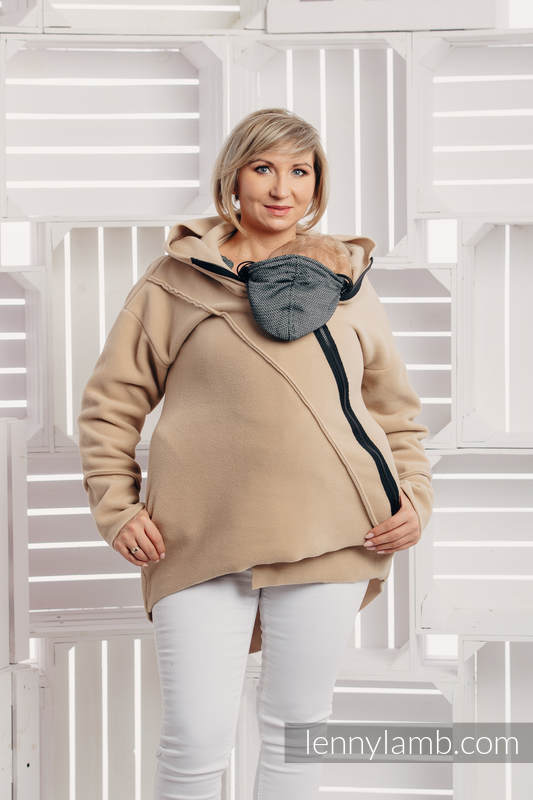 Chaqueta polar asimétrica con capucha para mujer - talla XXL - Cafe Latte #babywearing