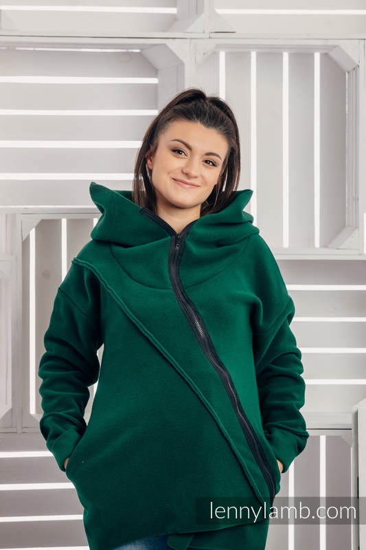 Asymmetrischer Fleece Pullover für Frauen - Größe M -Dunkelgrün #babywearing