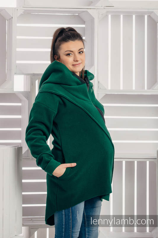 Chaqueta polar asimétrica con capucha para mujer - talla M - Verde Oscuro #babywearing