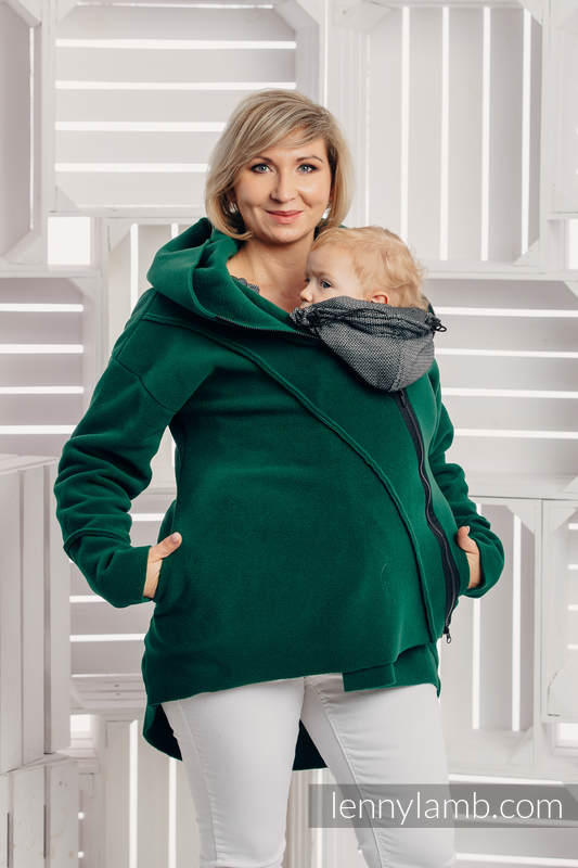 Chaqueta polar asimétrica con capucha para mujer - talla M - Verde Oscuro #babywearing