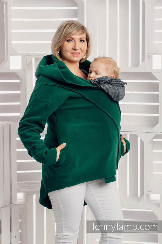 Chaqueta polar asimétrica con capucha para mujer - talla L - Verde Oscuro #babywearing