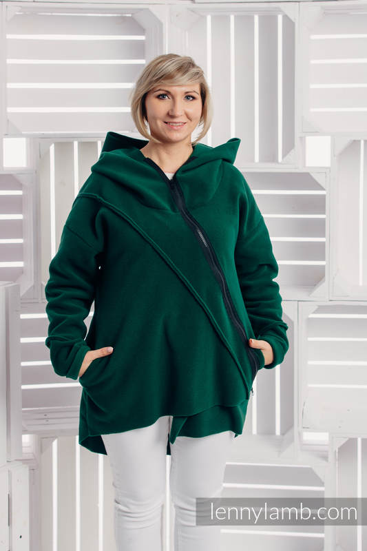 Asymmetrischer Fleece Pullover für Frauen - Größe M -Dunkelgrün #babywearing