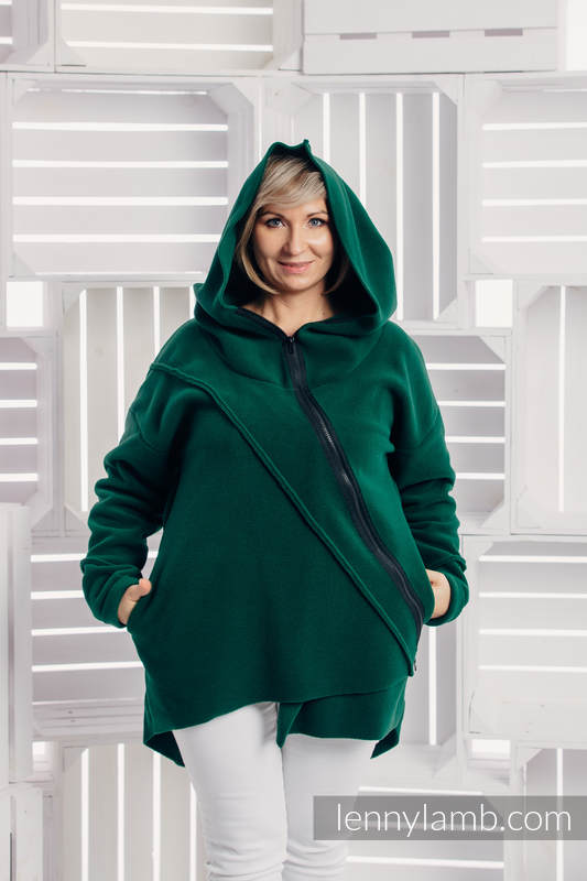 Chaqueta polar asimétrica con capucha para mujer - talla S - Verde Oscuro #babywearing