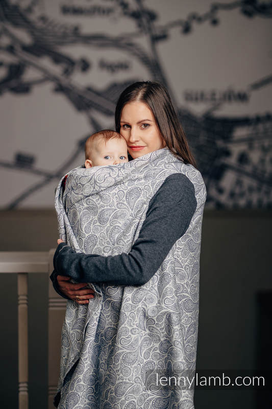 Długi kardigan - Plus Size - Paisley Granat z Kremem #babywearing