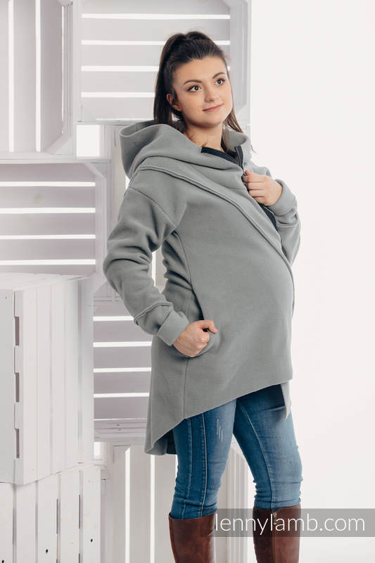 Asymmetrischer Fleece Pullover für Frauen - Größe L - Grau #babywearing
