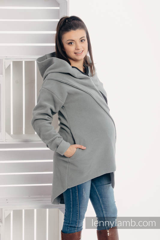 Asymmetrischer Fleece Pullover für Frauen - Größe XXL - Grau #babywearing